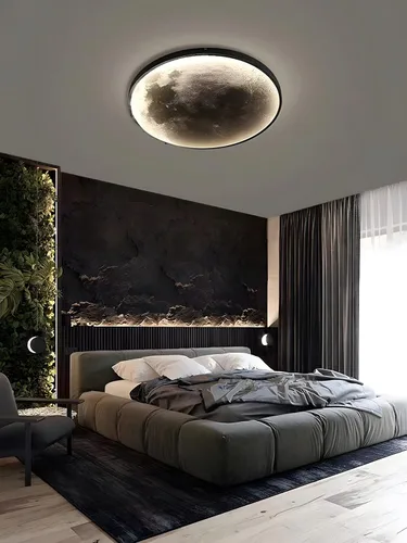Vista 6 de Aplique de pared de luna regulable, lámpara de pared enchufable para mesita de noche, moderna iluminación LED montada en la pared para sala