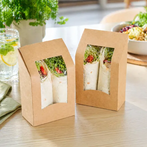 Vista 5 de Restaurantware Cajas de papel para llevar - 1 ventana - Kraft - Ángulo - Caja de 50 ct