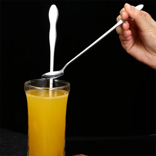 Vista 5 de Juego de 8 cucharas mezcladoras de acero inoxidable con mango largo de 7.9 in para café, batidos, jugos, cócteles