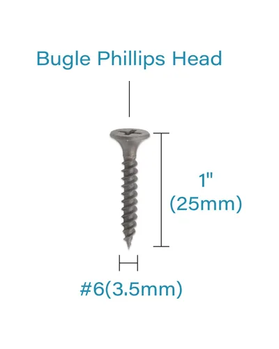 Vista 3 de Tornillos Phillips de cabeza plana #6x1 para paneles de yeso de rosca fina, tornillo de madera de punta afilada, acero al carbono 1022A, fosfato gris