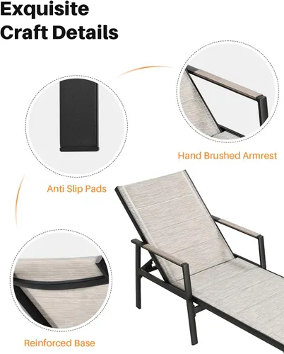 Vista 7 de Tumbona para exteriores, silla de aluminio nunca oxidada para patio, silla de piscina de textileno de doble capa con respaldo ajustable de 6