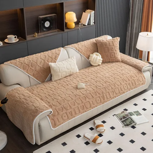 Vista 4 de vctops Funda suave de piel sintética con patrón de amor 3D para sofá, funda antideslizante para sofá seccional, protector de muebles