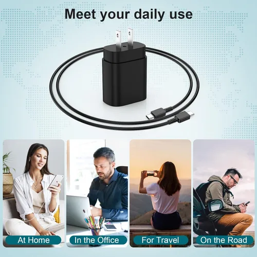 Vista 6 de Cable de carga súper rápido para Samsung Galaxy tipo C, bloque de cargador de teléfono Android de 25 W y cable USBC a USB-C de 3 pies para Galaxy