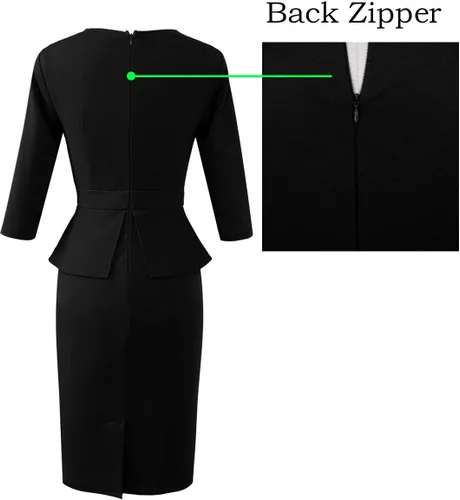 Vista 5 de VFSHOW - Vestido ajustado con cuello redondo plisado para mujer, de trabajo y oficina