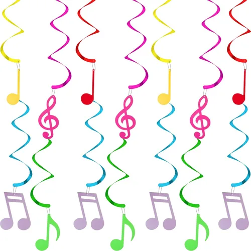 Vista 9 de Zonon 25 piezas de notas musicales colgantes, espiral, papel de aluminio musical, decoración de fiesta, espiral, recortado, para boda, baby shower