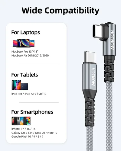 Vista 5 de Short Right Angle USB C to USB C Cable 12 inch 3 Pack, PD 65W Fast Charging Blanco grisáceo