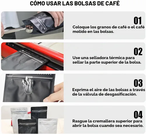 Vista 5 de Bolsas de café con válvula (60 piezas, 4 onzas, 0.25 libras) Bolsas de embalaje de granos de café ventiladas con alta barrera de papel de aluminio