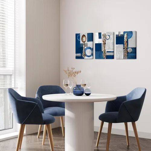 Vista 5 de sechars Cuadro de Cocina Vintage con Tenedor, Cuchillo y Cuchara en Azul y Gris, Pintura en Lienzo, Utensilios de Cocina, Impresión de Cuadro