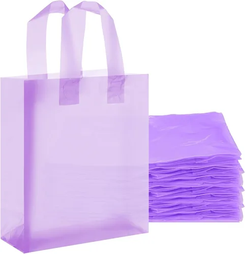 Vista 8 de Qilery Paquete de 100 bolsas de regalo de plástico esmerilado con asas, pequeñas bolsas de plástico de 8 x 4 x 10 pulgadas para pequeñas empresas