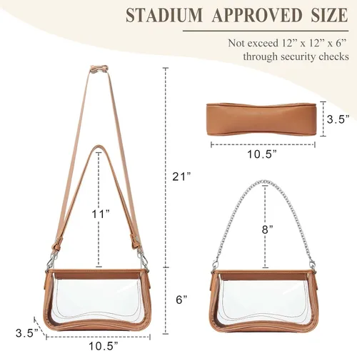 Vista 3 de Bolsa transparente para eventos de estadio, bolsa de hombro, pequeña bolsa transparente con correa ajustable para mujer para conciertos de estadio
