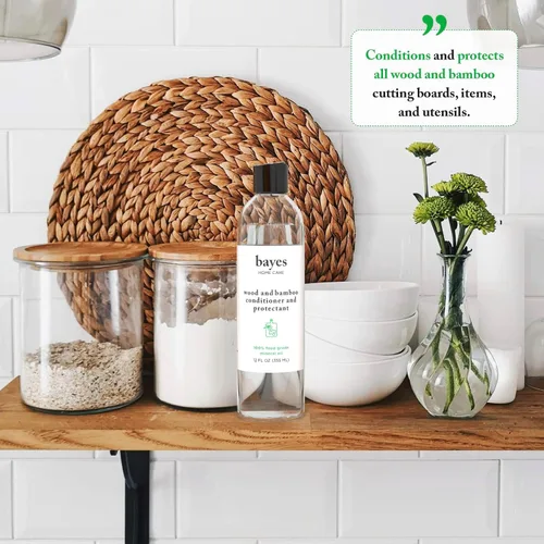 Vista 3 de Bayes Aceite mineral de grado alimenticio para tabla de cortar, aceite mineral de grado alimenticio para bambú, teca y acondicionador y protector