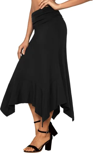 Vista 5 de DJT Falda midi con dobladillo tipo pañuelo fluido para mujer Negro
