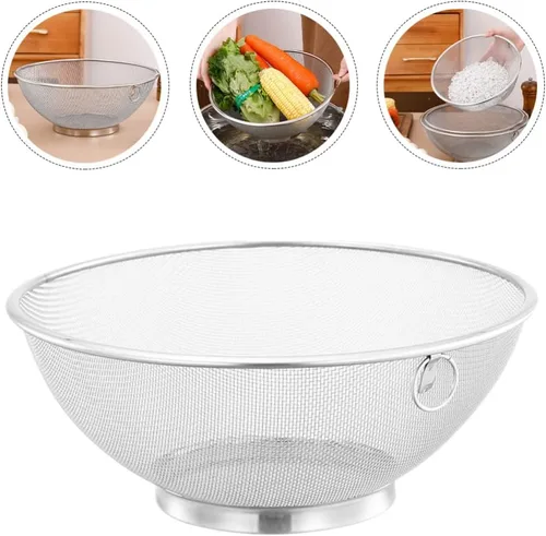 Vista 5 de Zerodeko Contenedor de cereales Filtro de malla Cuenco de colador de acero inoxidable de 11 pulgadas Colador de arroz de metal Escurridor de arroz
