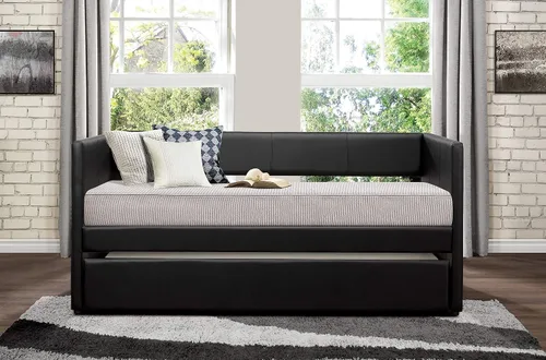 Vista 6 de Lexicon Sofá cama doble con nido, tapicería de piel sintética, color negro