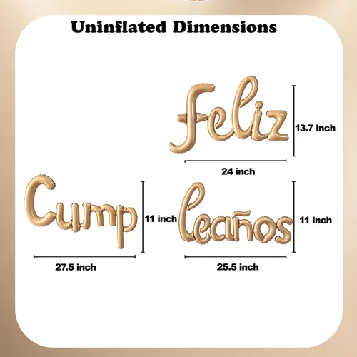 Vista 2 de Cartel de globos de Feliz Cumpleanos con 5 globos de estrella para fiesta temática (beige)