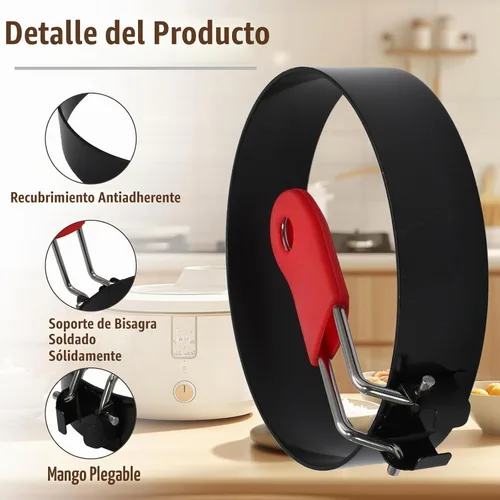 Vista 3 de Juego de 2 anillos de huevo con mango de silicona y cepillo, anillos de huevo antiadherentes en forma de corazón y círculo de 3.5 pulgadas