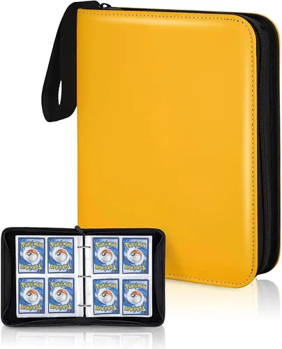 Vista 8 de Carpeta de tarjetas coleccionables de 4 bolsillos, 400 bolsillos para tarjetas de Pokémon con cremallera, 50 fundas compatible con tarjetas Negro