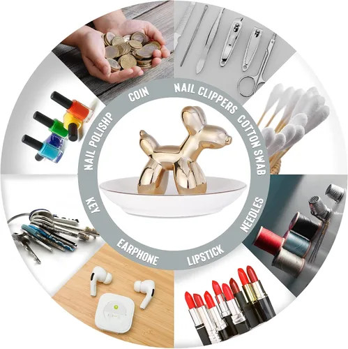 Vista 4 de Soporte de cartón dorado para anillos de perro, bandeja de joyería, collar, pulsera, organizador de cerámica, regalo de cumpleaños para novia, tía