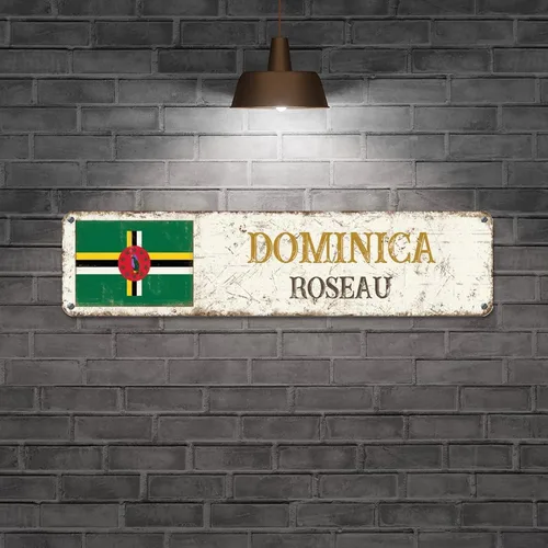 Vista 3 de Roseau - Letreros de metal personalizados con bandera de Dominica, letrero de metal con diseño de Capital Country City Souvenir Dominica-Roseau