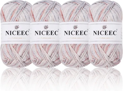 Vista 49 de NICEEC 4 madejas de hilo de algodón suave para bebé, 4 capas, manualidades DIY, peso fingering, hilo para manta para ganchillo y tejido, total 700