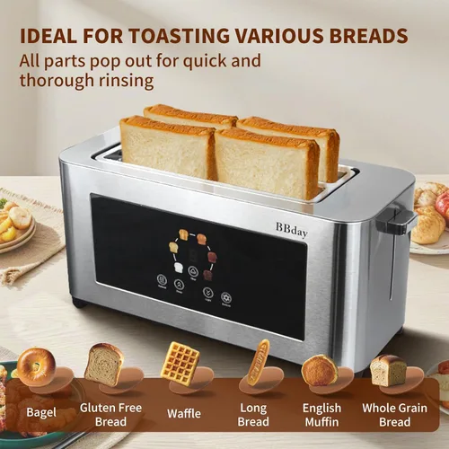 Vista 6 de Tostadora Inteligente con Pantalla Táctil de 4 Rebanadas, Pantalla LCD, Tostadora de Ranura Larga de 1.6", con 6 Configuraciones de Tostado