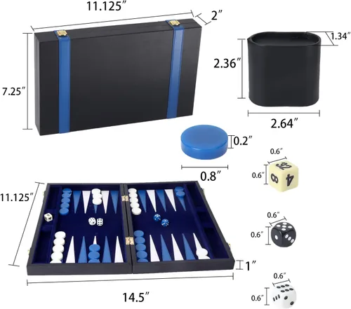 Vista 5 de GSE Games & Sports Expert - Juego de mesa de backgammon de piel (tamaño pequeño/mediano/grande) Premium Leather, Travel Folding Board, Classic