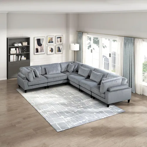 Vista 31 de Lexicon Sofá modular de 120 pulgadas, sofá modular de microfibra de gran tamaño de 4 plazas en forma de L, 6 almohadas decorativas y arreglo Beige