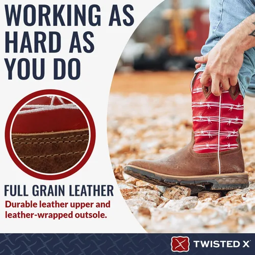 Vista 3 de Twisted X Botas de trabajo Western de 12" para hombre, Sillín envejecido y rubí
