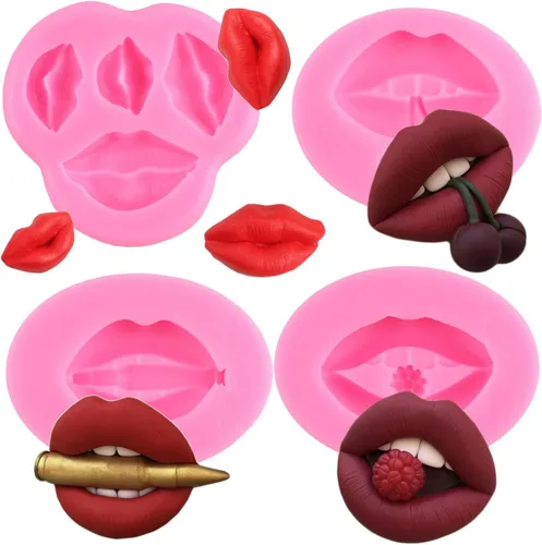 Vista 10 de ZiXiang Moldes de silicona con temática de maquillaje, moldes para fondant, para el día de San Valentín, beso labial, lápiz labial, perfume