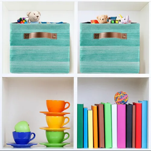 Vista 6 de Bolaz Cesta de almacenamiento grande de madera verde azulado, turquesa, verde, plegable, con asas, para dormitorio, oficina en casa Color 4