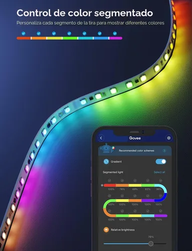 Vista 2 de Govee - Tira de luces LED RGBIC de 16.4 pies, luz de control inteligente de aplicación para dormitorio Bluetooth Color Changing LED Lights, DIY