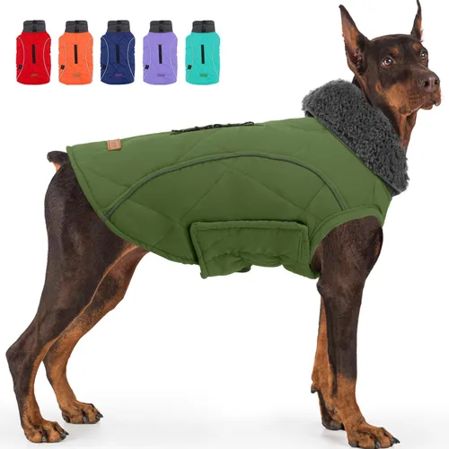 Vista 10 de EMUST Abrigos de invierno para perro, ropa de forro polar para mascotas para clima frío, estilo británico, chaqueta cálida a prueba de viento