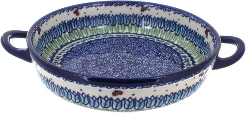 Vista 11 de Blue Rose Polish Pottery - Horno redondo pequeño Ashley naranja con asas, 9 pulgadas de diámetro, único, apto para lavavajillas y duradero