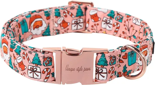 Vista 25 de Collar de perro de Navidad de Unique Style Paws con hebilla de plástico y colgante, a cuadros rojo y negro, collares de algodón para cachorros