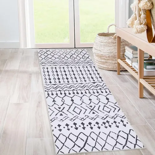 Vista 14 de COZYLOOM Tapete geométrico bohemio de 2 x 4 pulgadas, lavable a máquina, vintage, de felpilla marroquí, para interiores, antideslizante, cocina
