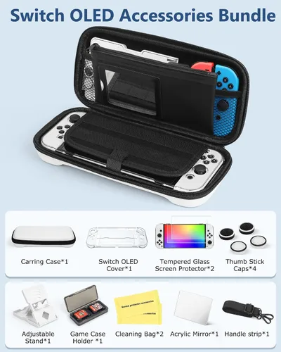 Vista 6 de Funda de transporte para Nintendo Switch OLED modelo, funda de viaje impermeable con funda protectora acoplable, soporte de soporte, protector
