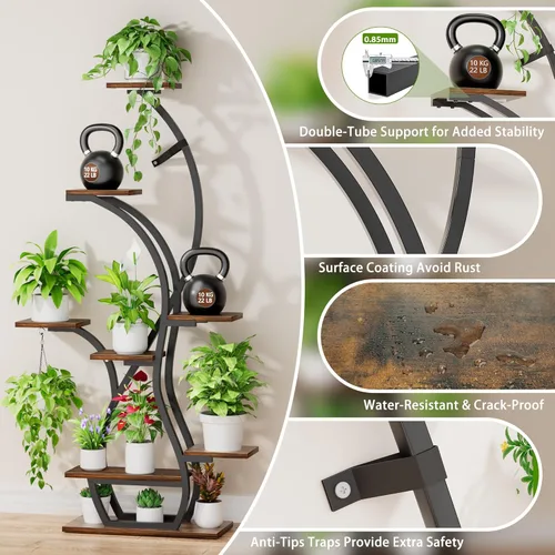 Vista 4 de Soporte para plantas de interior con luces de crecimiento, estante esquinero de 65 pulgadas para interiores, 8 niveles altos iluminados para plantas