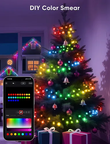 Vista 5 de Ollny Luces de Navidad inteligentes, 66 pies, 200 LED, control de aplicación, RGB que cambian de color, luces de árbol de Navidad con control