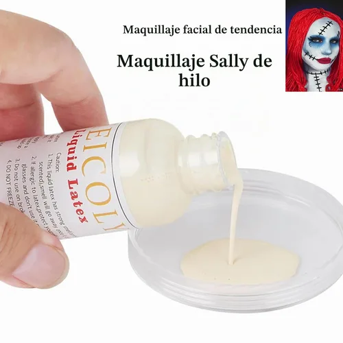 Vista 5 de MEICOLY Látex líquido blanco transparente con esponja para maquillaje de hilo de madera, disfraz de Halloween SFX efectos especiales maquillaje