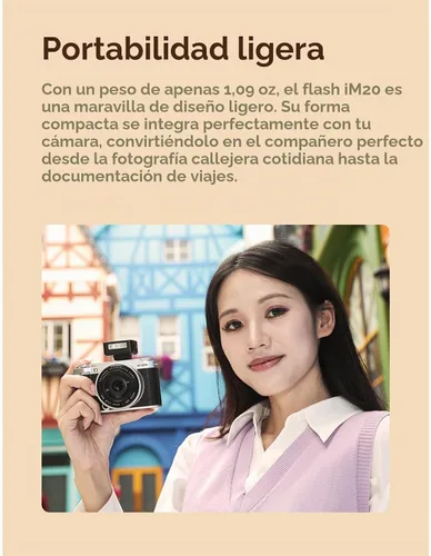 Vista 5 de GODOX iM20 Mini Flash para cámara con batería incorporada, compacto y portátil GN10/470 mAh, carga USB-C y zapata universal compatible con Sony Negro
