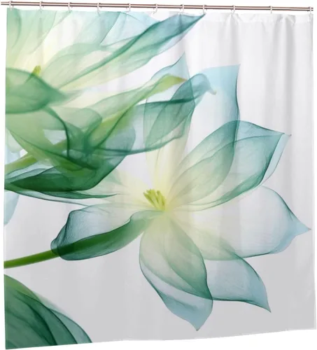 Vista 7 de YLATY2635 - Cortina de ducha de flores abstractas para baño, juego de cortina de ducha bohemia con hojas florales verdes, tela transparente