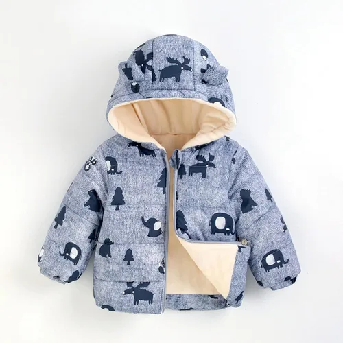 Vista 2 de Boys Girls Puffer Padded Jackets with Bear Hoods Toddler Snowsuit Kids Hooded Down Coats Windproof Winter Warm Outwear A002