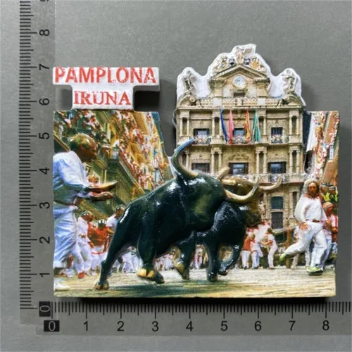 Vista 6 de San Fermín Festival Pamplona España Imán para Refrigerador Recuerdo de Viaje Decoración de Nevera 3D Adhesivo Magnético Colección Artesanía
