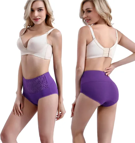 Vista 2 de Ropa interior de algodón para mujer, con control de abdomen, cintura alta, suave, transpirable, cobertura completa, paquete múltiple