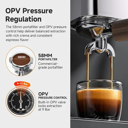 Vista 7 de AMZCHEF 9 Bar OPV Espresso Machine with Automatic Milk Frother, Dual Boiler Premium Black