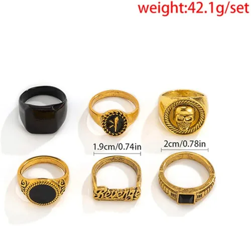 Vista 6 de Anillos punk vintage de oro y plata para hombres, mujeres y niñas, juego de anillos góticos geniales, anillos gruesos apilables para nudillos