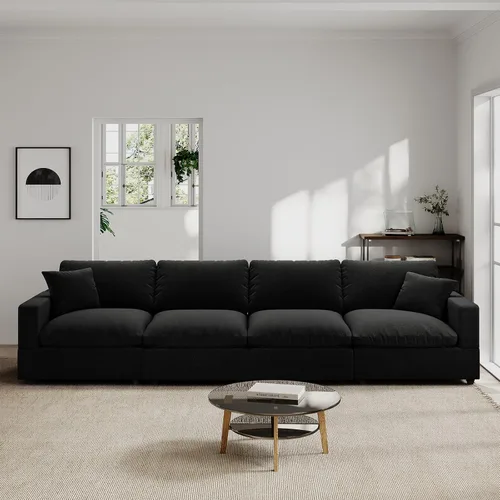 Vista 37 de Sofá seccional moderno de lino en forma de L para sala de estar, sofás modulares con relleno de plumón, fundas de cojín de sofá desmontables, sofá