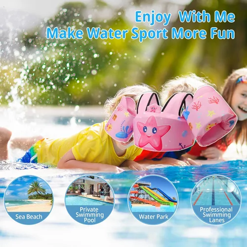 Vista 7 de Chaleco de natación para niños para aprender a entrenar la natación, flotadores para niños con arnés de hombro y alas de brazo para niños y niñas