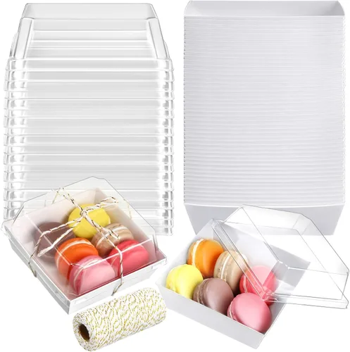 Vista 10 de Jetec Paquete de 50 Cajas de Charcutería con Tapas Transparentes y Cuerda de 4 Pulgadas Cajas Desechables Cuadradas para Postres con Tapas para Negro