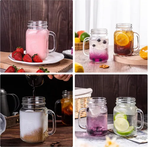 Vista 3 de Amzcku Tarro de beber transparente vintage de 16 onzas con mango cómodo para bebidas de fiesta, 6